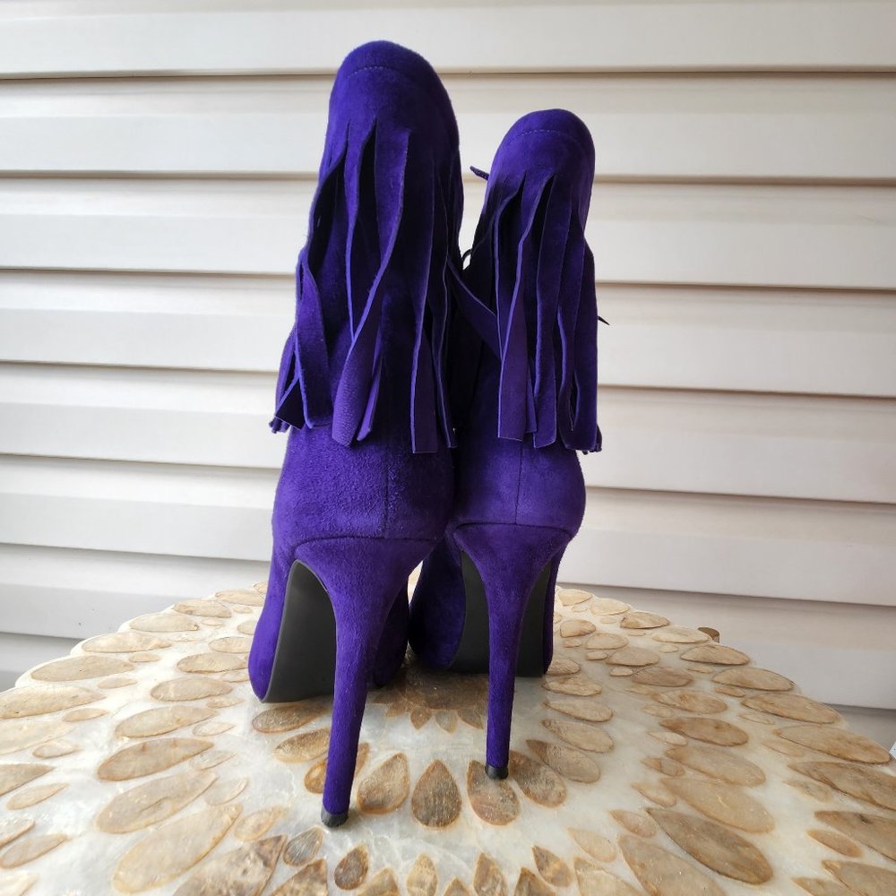 Open toe high heels boots fringed purple - Picture 2 of 5